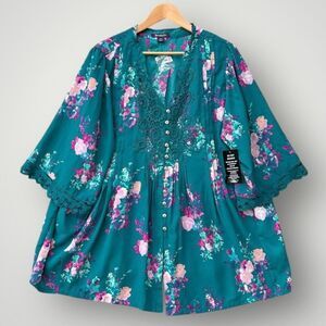 🎉5 for $45 🎉NWT Roamans Floral Top Blouse Shirt Size 24W